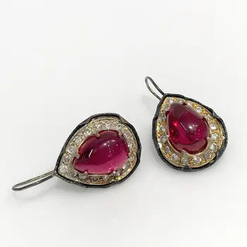 

Garnet Lal Drop Cubic Zirconia Authentic Big Silver Earrings