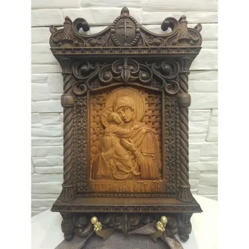 

Carved unique icon of the Holy Virgin Vladimir size 30-46 cm