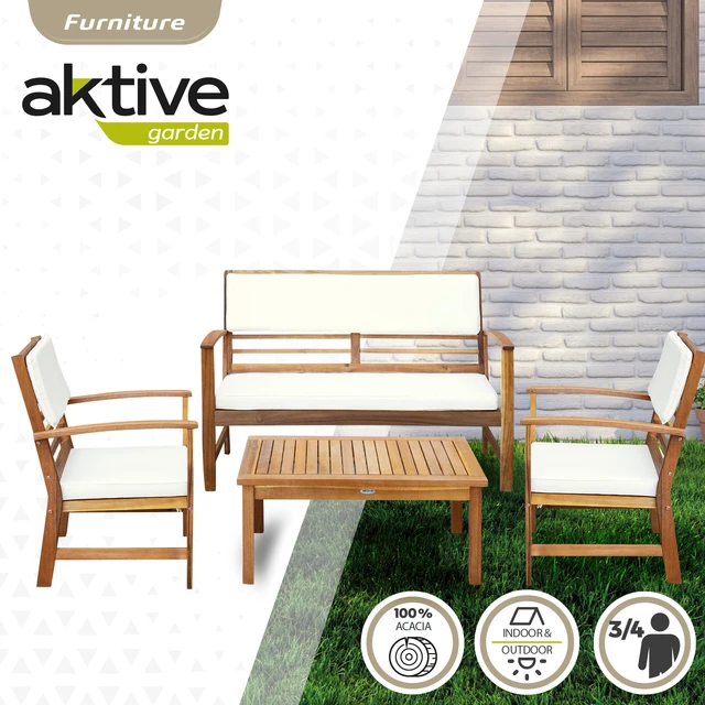 Conjunto muebles terraza con sillones y mesita ratán Aktive