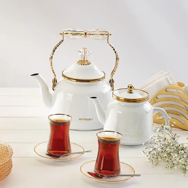 Zománc Vintage Teáskanna Teáskannák Öntése Forrásban Lévő Víz A Vízforraló Teákhoz Rozsdamentes Acél Márka 2600 Ml Egészségügyi Minőség Indukció