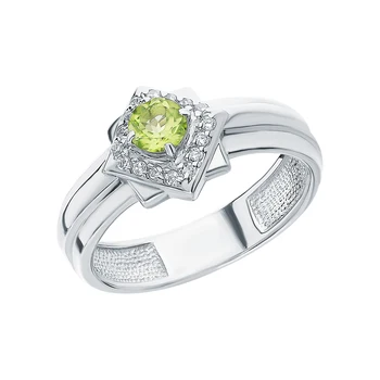 

Silver ring with хризолитом and cubic zirconia sunlight sample 925
