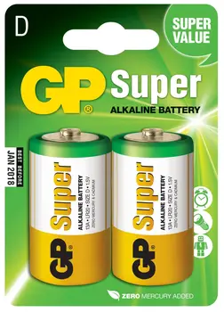 

Blister card 2 flashlight batteries D GP Super