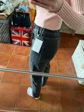 Women Jeans Cargo-Pants Wide-Leg Gray Loose Blue Girl Baggy High-Waist Straight Casual