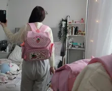 Mochila con bordado de fresa para niñas, Bolsa Escolar rosa, regalo de cumpleaños, 2020, dibujos animados japoneses nuevos