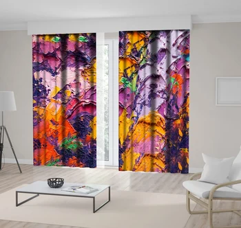 

Curtain of Brushstrokes Oil Paint on Canvas Colorful Rustic Contemporary Artwork Printed Purple Yellow Pink