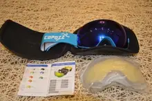 COPOZZ-Gafas de esquí con funda y lente amarilla, lentes de esquí esféricas antivaho, para esquiar, para hombre y mujer, gafas de nieve + lente + caja