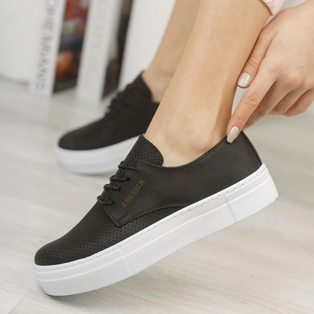 

Chekich Women's and Men's Casual Shoes Black Color Faux Leather Lace Up Spring Autumn Seasons Unisex Classic Sneakers Solid Lightweight Comfortable Lovers White Outsole Footwear Ladies Gentlemens Fashion CH061 Women V7