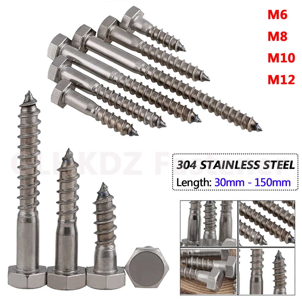  Tornillos de madera M6-M12 Tornillo de carro externo cabeza  hexagonal Tornillo de madera autorroscante DIN571 Cabeza hexagonal  Full/Half Thread Bolt Acero al carbono galvanizado (tamaño M8x35 (5  piezas)) : Industrial y