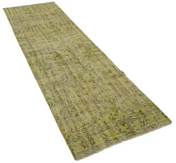 

90x302 Cm Yellow Handmade Overdyed Runner Rug-3x10 Ft