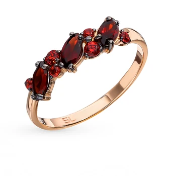 

Gold ring with cubic zirconia and Garnet sunlight sample 585