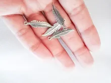 50 piezas encantos doble cara pluma 27x7mm antiguo bronce plata Color colgantes hacer DIY hecho a mano joyería de bronce tibetano
