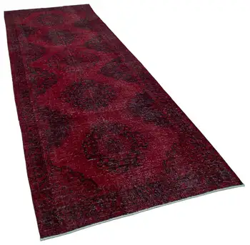 

143x391 Cm Red Handmade English Over Dyed Runner Rug-5x13 Ft