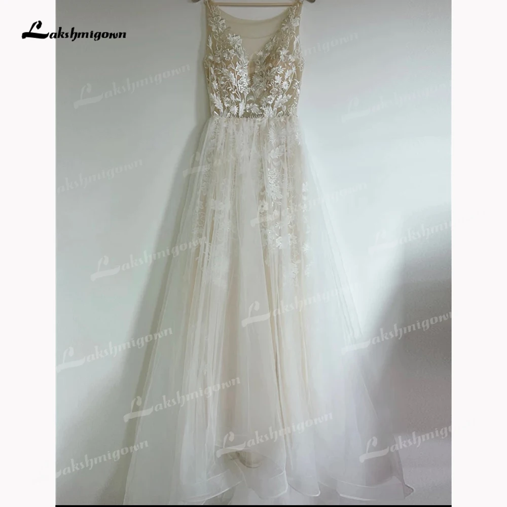 

Пляжное свадебное платье в стиле бохо, романтичное свадебное платье, кружевное платье с цветочной аппликацией, Тюлевое ТРАПЕЦИЕВИДНОЕ ПЛАТЬЕ, женское платье