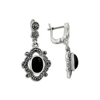 

Angemiel 925 Sterling Silver Onyx & Marcasite Earrings