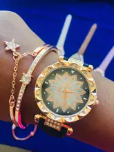 Conjunto de relojes de pulsera con cielo estrellado para mujer, pulsera de cuarzo de cuero informal, 2020