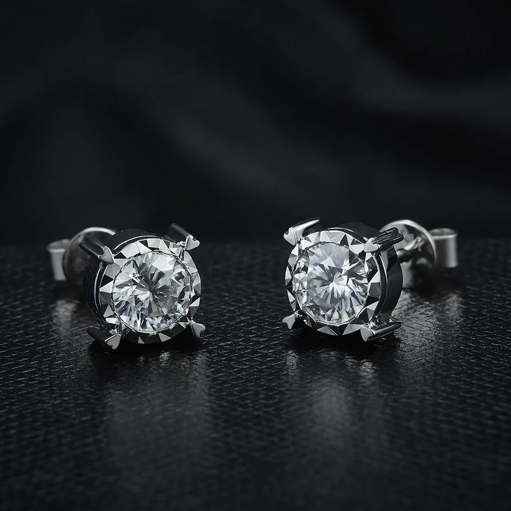 FlipGems Solid 14K 585 Белое золото 1CTW D E цвет Круглый Муассанит серьги-гвоздики с бриллиантами вечные и потрясающие серьги для женщин