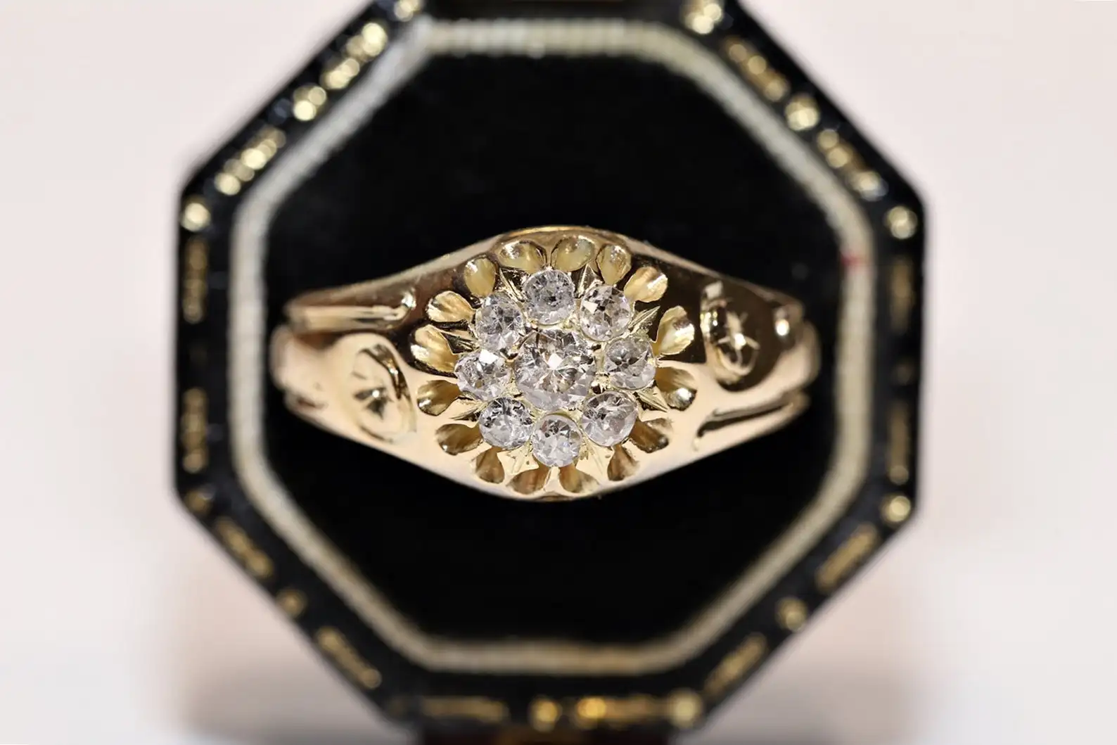 

Antique Original Victorian Time 14k Gold Natural Diamond Decorated Amazing Pretty Ring