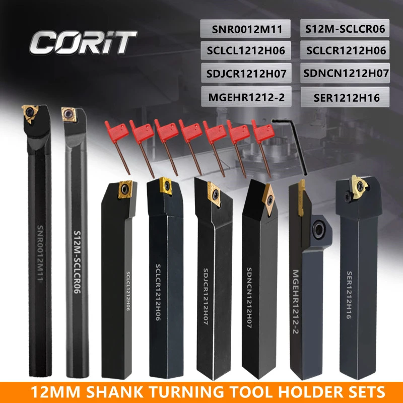 parrot vise CORIT 8Sets of 12MM CNC Lathe Turning Tool Holder Boring Bar with Applicable Inserts and Wrenches Set for Turning Threading end mill bits