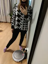 White Sweater Turtleneck Long Pullover Simplee Knitted Houndstooth Black Women Warm Fashion