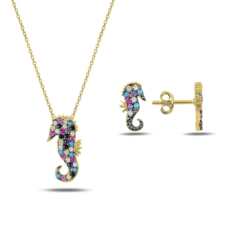 

Silver 925 Sterling Mixed Color Zircon Stone Seahorse Set