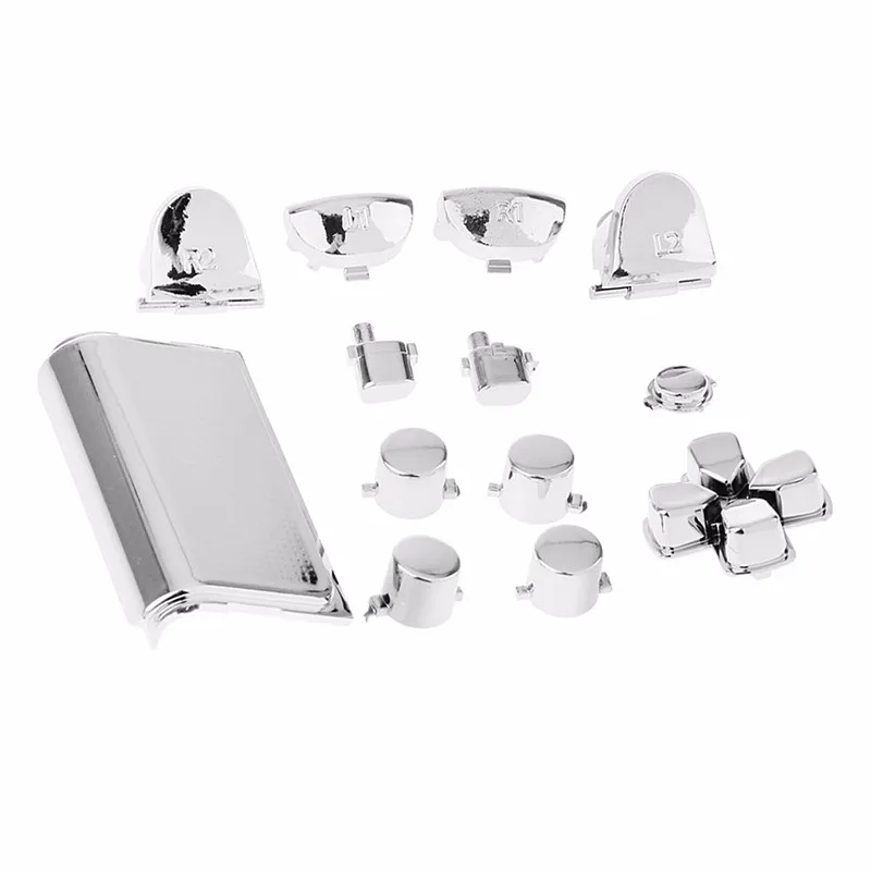 Silver 13 шт. металлические кнопки джойстик ручки колпачок+ D-Pad+ ABXY+ L1R1L2R2 кнопки триггера для PS4 Dualshock Slim Pro Замена контроллера - Цвет: Silver