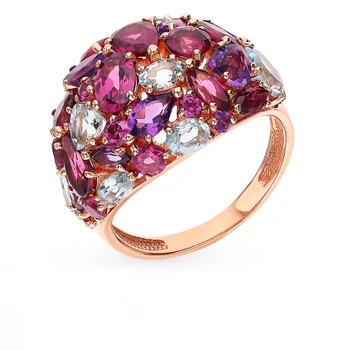 

Gold ring with rhodolite, amethyst and Topaz sunlight