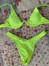 Female Swimsuit Bikini-Set Wire Two-Piece Neon Green V-Shape Women K439 V-Bar