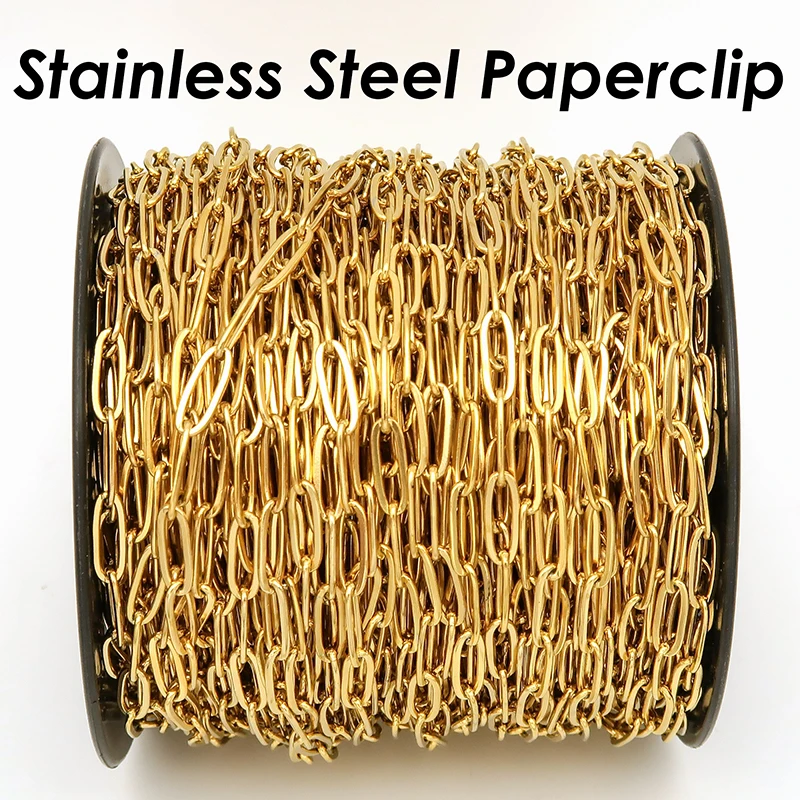 Stainless Steel Paperclip Chain Bulk Wholesale Tarnish Free Silver Gold