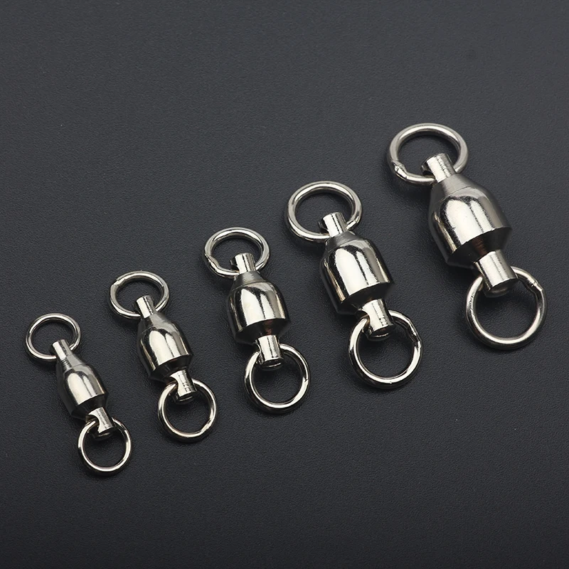 3pcs 6#-10# Heavy Duty Bearing Swivel Fishing Connector Steel Ball Barrel  Rolling Swivel Solid Ring Sea Tackle Accessories Hook