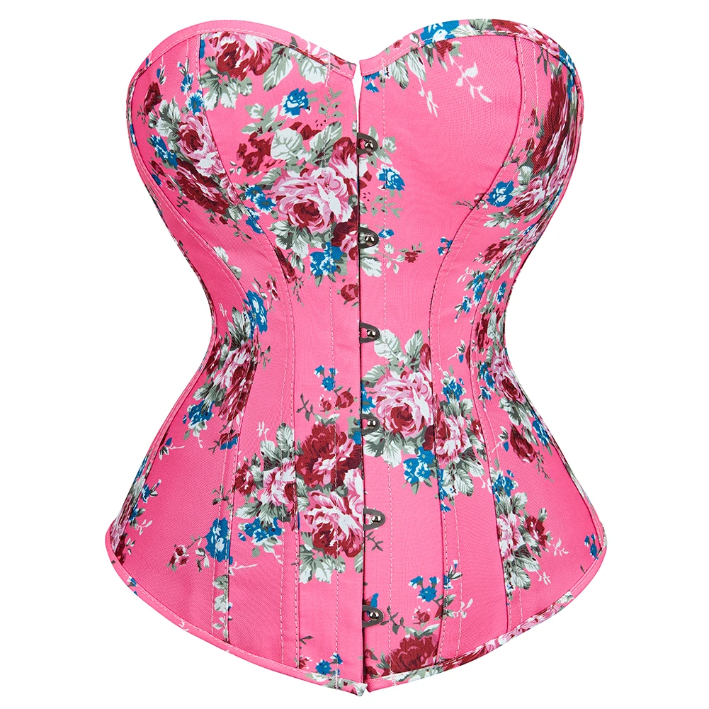 

Victorian Sexy Flower Print Overbust Corset Burlesque Vintage Corselet Bustier Lingerie Top Clubwear Costume Fashion Corsets