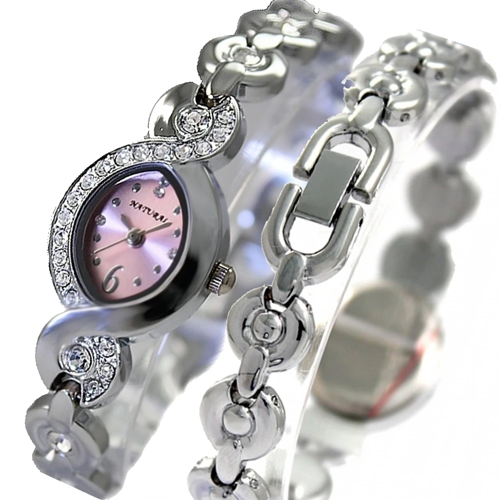 

Retro noble Elliptic Pink Dial Slim Ladies Women Stylish Crystal Bracelet Watch NATURAL Brand Classic FW704B