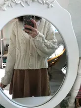 Westay jeli-cárdigan de punto para mujer, suéter grueso, suelto, de manga linterna, botón de perla, corto, dulce y estilo perezoso, primavera 2021