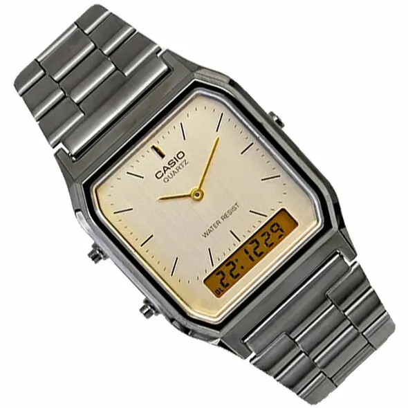 Casio VINTAGE EDGY AQ 230GG 9B unisex quadrante analogico e digitale ora  doppia sveglia|Digital Watches| - AliExpress