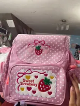 Mochila con bordado de fresa para niñas, Bolsa Escolar rosa, regalo de cumpleaños, 2020, dibujos animados japoneses nuevos