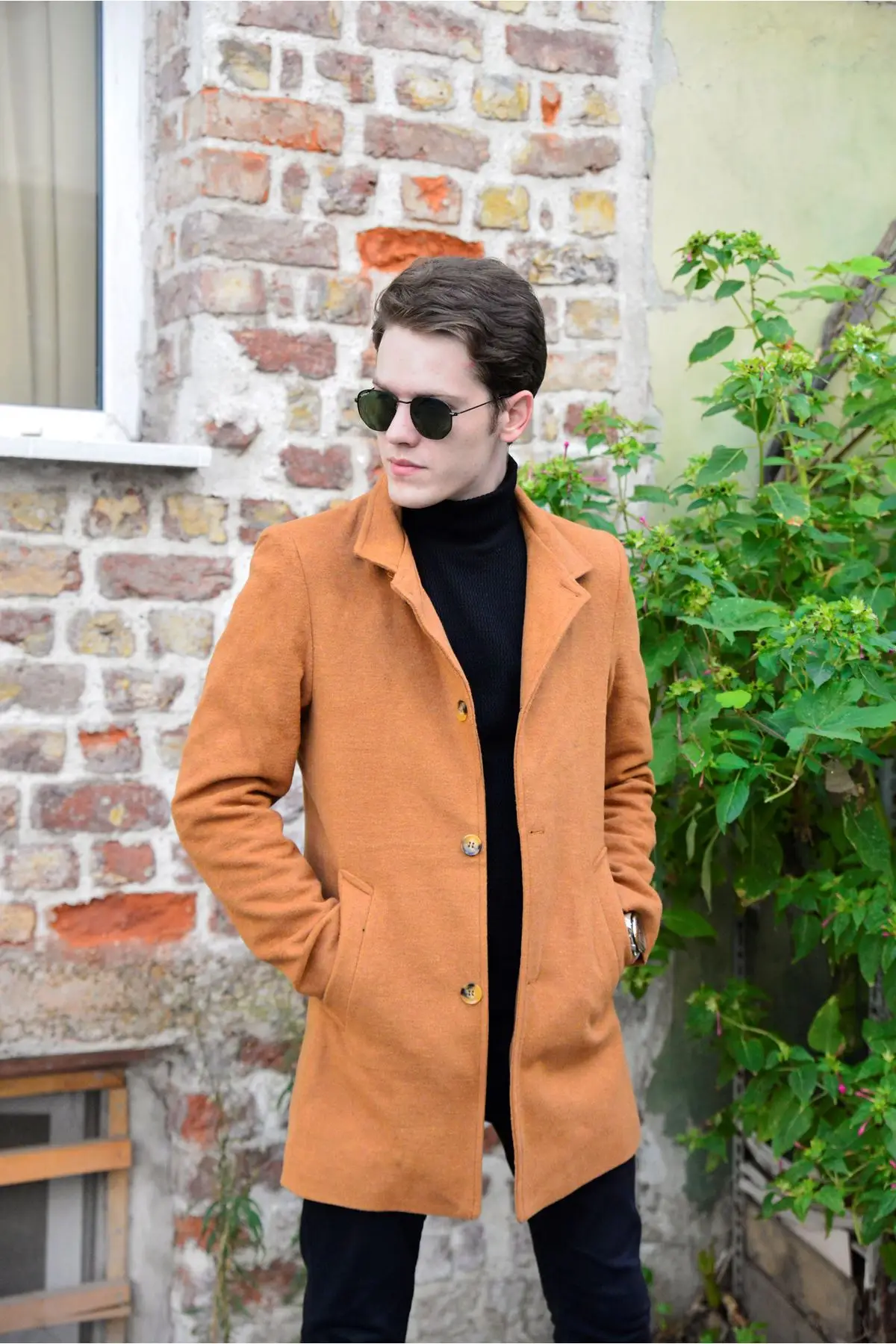 Men's Slope Collar Smoked Cachet Coat 2021 Autumn Winter Season Outerwear Young Style Double Pocket High Quality Front Buttoned