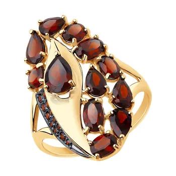 

Sokolov ring in Gold with garnet and cubic zirconia, fashion jewelry, gold, 585, women's male