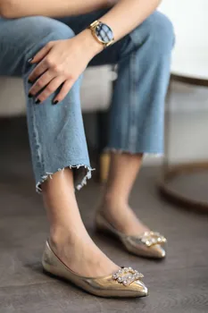 

Shiva Gold Silver Colour Stone Buckle Women Shoes Babettes Flats Women Casual Spring 2020 New Fashion Women Oxford Babettes