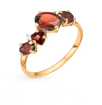 

Gold ring with cubic zirconia and Garnet sunlight sample 585