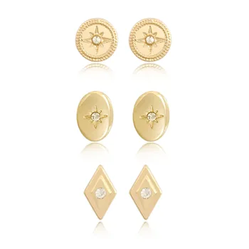 

CHIC WOMEN EARRINGS GOLD COLOR PLATING ROUND OVAL HEART QUADRANGLE STUD EARRINGS