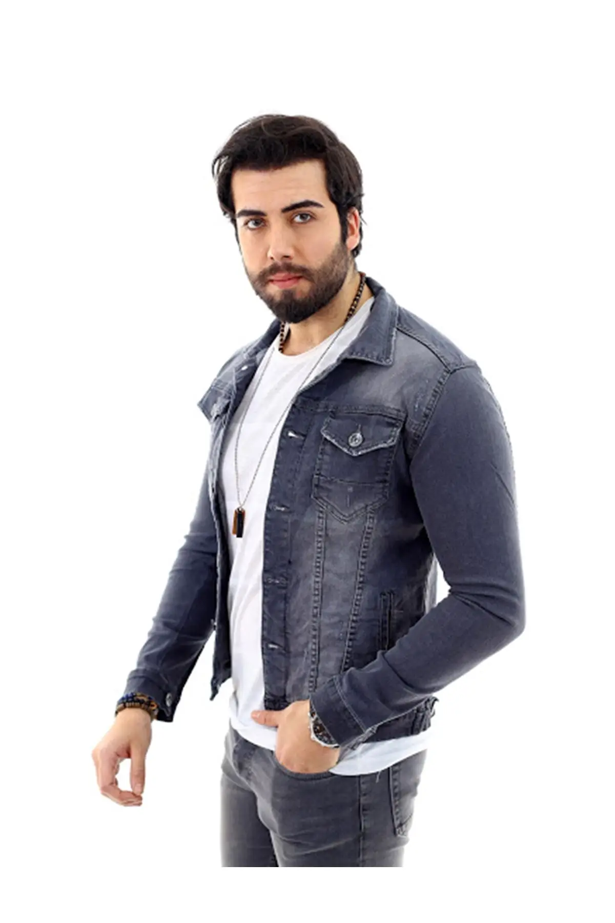 Lycra Denim Jacket Gray 2021 Fashion 