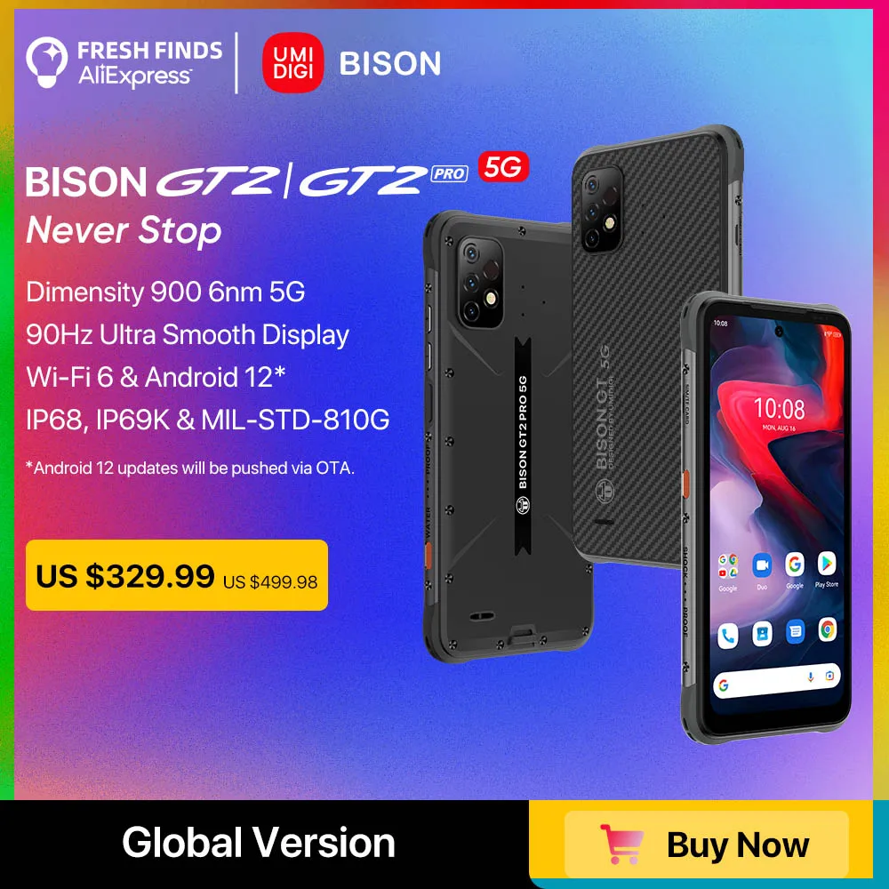 Смартфон UMIDIGI BISON GT2 5G IP68 Android 12 прочный с регулировкой яркости экран 900 дюйма FHD +