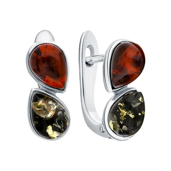 

Silver earrings with amber sunlight sample 925