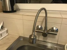 Kitchen Faucet Sink-Tap Mixers Wall-Mounted Stainless-Steel Double-Holes Flexible Swivel