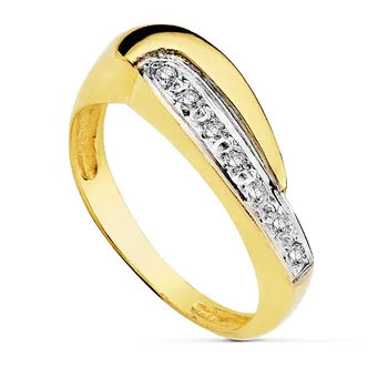 

18k solid gold ring bicolor band zircons [AB2456]