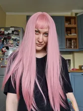 VICWIG-Peluca de cabello sintético liso con flequillo para mujer, pelo largo de 24 pulgadas, resistente al calor, color rosa, Cosplay