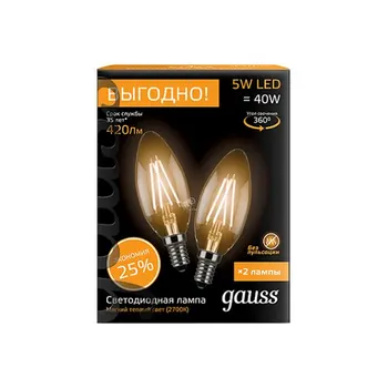 

Gauss filament candle lamp E 14 5W 2700 K (2 pcs) 103801105 p