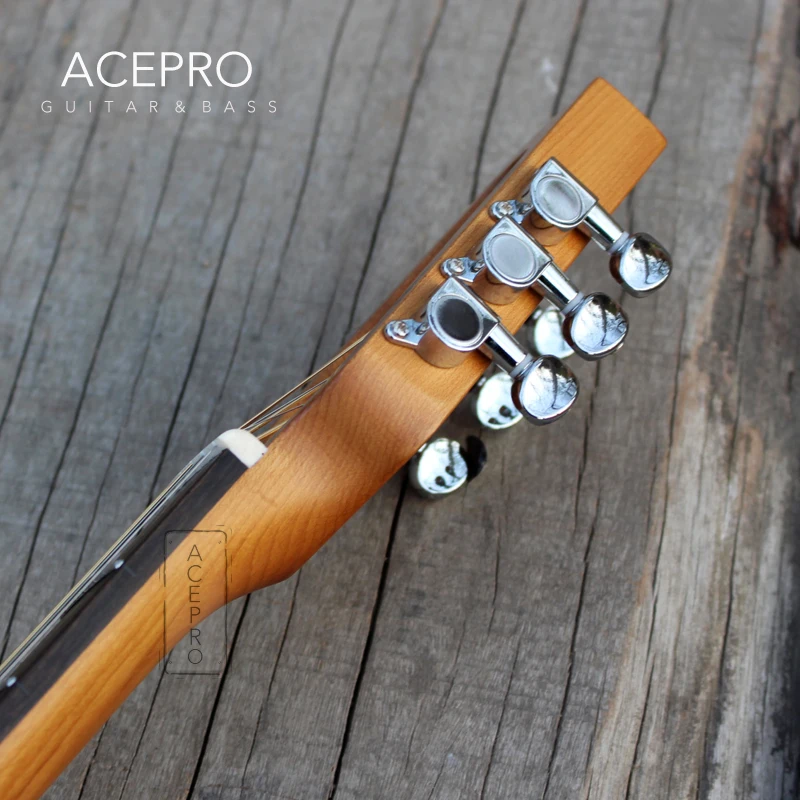 Электрическая акустическая мини гитара Acepro бесшумная дорожная жареный клен с