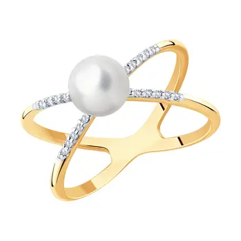 

Sokolov ring in Gold with pearls and cubic zirconia, fashion jewelry, gold, 585, women's male