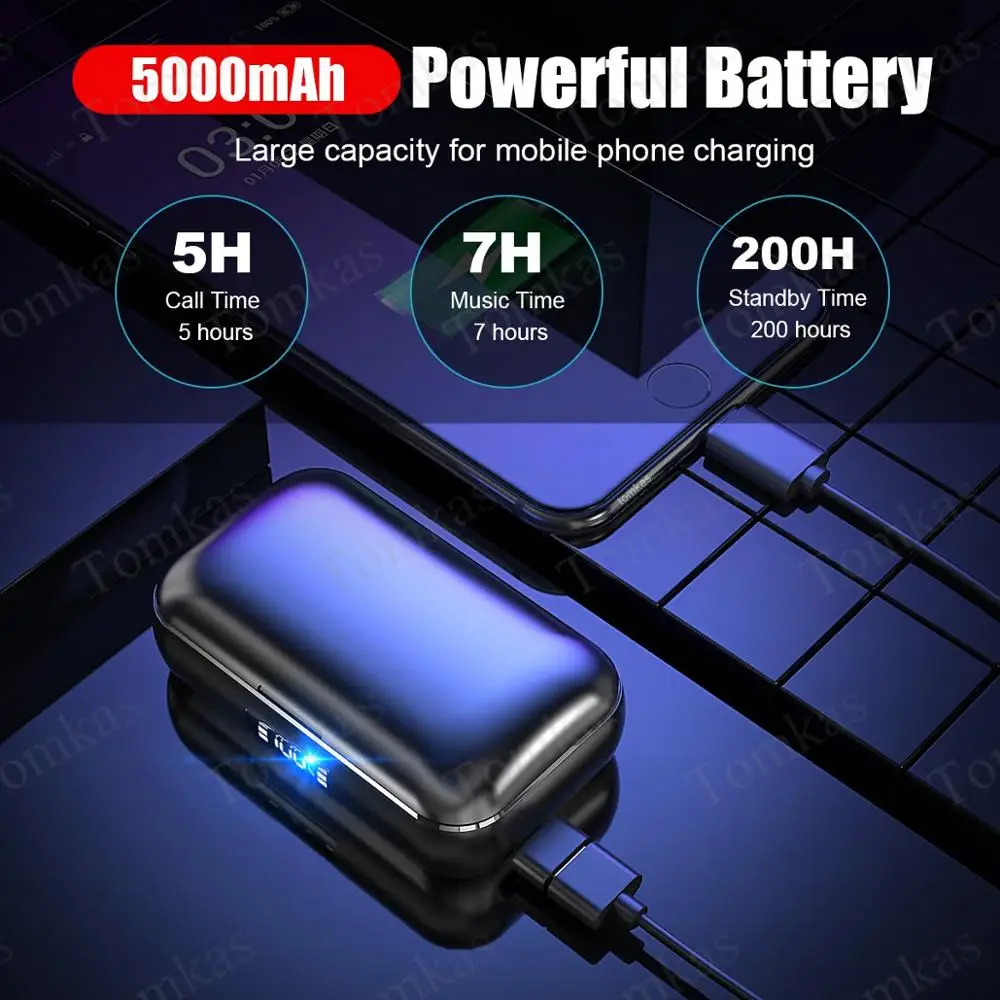 5000 мАч TWS Bluetooth беспроводные наушники Bluetooth наушники стерео Водонепроницаемая гарнитура с микрофоном СВЕТОДИОДНЫЙ Дисплей беспроводные наушники