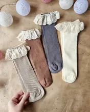 4 par/lote nuevo calcetines de niñas bebé largo Calcetines niños de la longitud de la rodilla de algodón suave bebé NIÑOS Calcetines de 1-6 años hasta la rodilla Calcetines